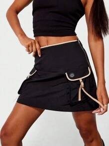 SUMWON WOMEN Nylon Mini Skirt With Contrast Trims - Black - View 3