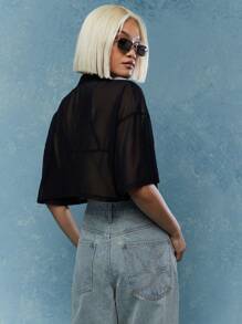 MISSGUIDED 街头透视网眼高领短款 T 恤 - 黑色 - 查看 2