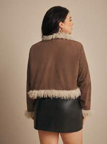 Elaquor Jachetă Fuzzy Patchwork de mărimi mari, toamnă/iarnă - Cămilă - Vizualizare 6