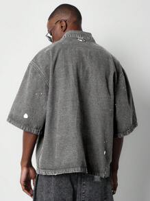 SUMWON 泼墨水洗牛仔衬衫 - 黑色 - 查看 2