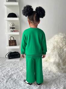 SHEIN Explorewe Baby Girl 2pcs/Set Green Leopard Print Street Fashion Casual Sporty Outfit - Multicolor - View 2
