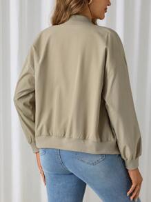 SHEIN Abrigo de maternidad liso y sencillo de manga larga - Albaricoque - Ver 2