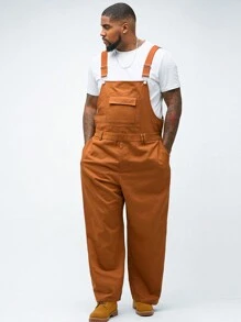 Manfinity VCAY Plus Size Men's Woven Bib & Brace Overalls Pants, Suitable For Fall & Winter