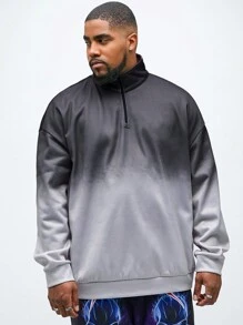 Manfinity VCAY Plus Size Men's Casual Knit Loose Dropped Shoulder Stand Collar Half-Zip Long Sleeve Sweatshirt, Suitable For Autumn & Winter - Multicolor - View 4