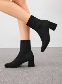 CUCCOO BASICS 女士优雅黑色袜靴，简约方头粗跟一脚蹬靴，适合夏季毕业高跟鞋舞会高跟鞋度假鞋夏季促销圣诞节秋季新年假期 - 黑色 - 查看 8