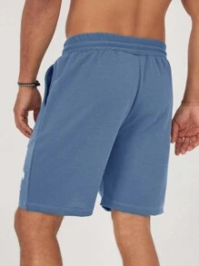 EURMUSE Men's Simple Printed Drawstring Shorts - Blue - View 2