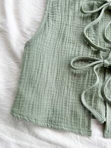 Soleia WYWH Women's Casual Loose Backless Tie Textured Fabric A-Line Tank Top - Green - View 4