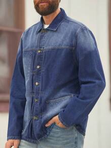 Manfinity Homme Vintage Casual Men's Mid-Wash Denim Jacket - Medium Wash - View 6