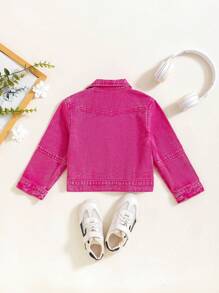 SHEIN Young Girls' Motorcycle Style Outerwear Denim Jacket - Hot Pink - View 2