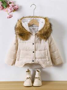 SHEIN Áo khoác đệm thông thường màu trơn cho cô gái trẻ - Màu be - Xem 5