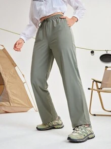 In My Nature Women Solid Color Pocket Straight Casual Outdoor Sweatpants