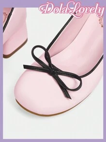 Dola Lovely Zapatos de tacón alto para mujer con puntera redonda, escote bajo, lazo y correa trasera, plataforma, ideal para Navidad, otoño, Año Nuevo, San Valentín