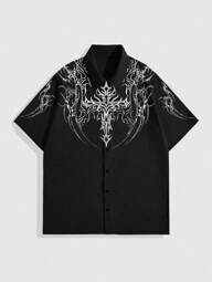 Goth Chemise d'été décontractée à manches courtes avec imprimé croix pour homme, pour Halloween, l'école