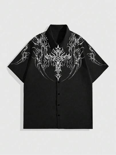 Goth Camicia casual estiva da uomo con stampa a croce, manica corta, adatta per Ognissanti, scuola