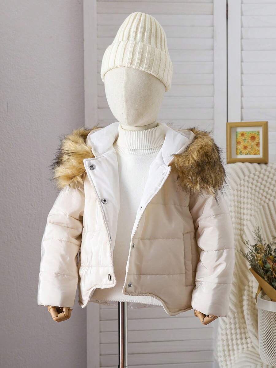 SHEIN Áo khoác đệm thông thường màu trơn cho cô gái trẻ - Màu be - Xem 1