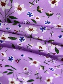 SHEIN LUNE 休闲碎花灯笼袖长裙，适合度假时穿的超长女装 - 淡紫色 - 查看 3