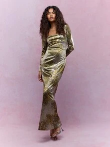 MISSGUIDED Animal Print Satin Cut-Out Long Sleeves Flared Hem Maxi Dress - Multicolor - View 4