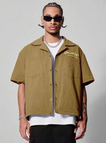 PAVTROS Manfinity Streetrush Men's Solid Color Button-Front Short Sleeve Casual Shirt - Khaki - View 3