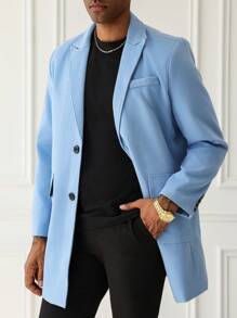 Manfinity Mode 男士纯色简约休闲长袖外套 - 藍色 - 查看 3