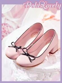 Dola Lovely Zapatos de tacón alto para mujer con puntera redonda, escote bajo, lazo y correa trasera, plataforma, ideal para Navidad, otoño, Año Nuevo, San Valentín