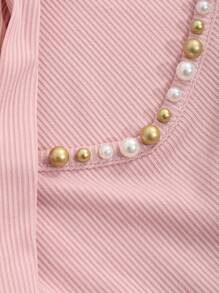 DAZY Women's Valentine's Day Heart Hollow Drawstring Tie Pearl Decor Long Sleeve T-Shirt,Fall Clothes