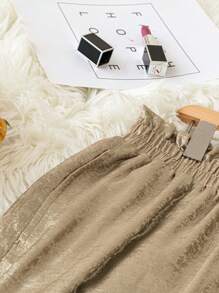 SHEIN LUNE Pantalones casuales holgados de pierna ancha y cintura con volantes de talla grande para mujer, en color dorado, para fiestas y celebraciones de Año Nuevo
