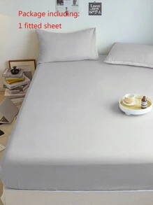 1 pieza Sábana ajustada de unicolor, protector de colchón, suave y transpirable, se ajusta a varios tamaños de cama - Gris Claro - Ver 2