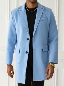 Manfinity Mode 男士纯色简约休闲长袖外套 - 藍色 - 查看 4