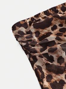SHEIN Girlism Teen Girls Knitted Mesh Leopard Print Asymmetric Hem Camisole Tank Top