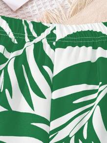 Sparklyn Holiday,Summer,TravelTween Girl Summer Solid Color Crew Neck Short Puff Sleeve Cropped Top And Floral Print Wide Leg Loose Pants Set - Green - View 4