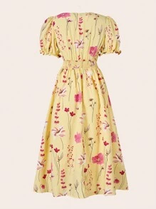 SHEIN Clasi Robe maxi d'été décontractée à manches bouffantes et imprimé floral pour femmes