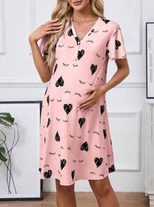 Koszula nocna z krótkim rękawem i nadrukiem dla kobiet w ciąży