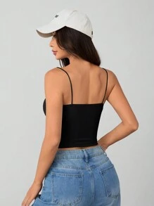 SHEIN PETITE Camiseta básica ajustada de cuello redondo, blanca, transpirable para mujeres; Camisetas de tirantes negras sin sujetador para mujer
