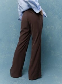 MISSGUIDED Tailored Pleat Stitch Flared Hem Suit Pant Office Wear - Coffee Brown - View 2