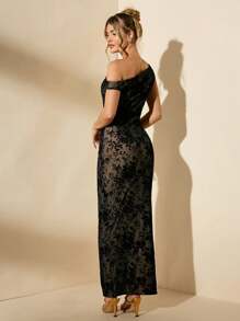 SHEIN BAE Vestido ajustado negro asimétrico con fruncido para mujer, vestido de verano descubierto del hombro, vestido largo de otoño