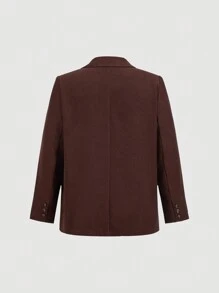 SHEIN MOD 大码咖啡色缎带修饰翻领盒状西装外套 - 咖啡棕 - 查看 5