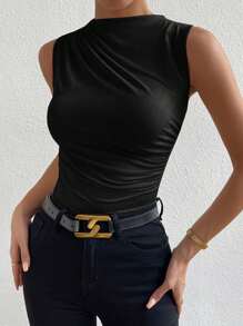 Chiquease Mock Neck Ruched Tank Top