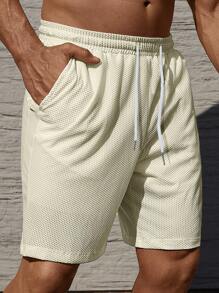 Manfinity Homme Men Solid Color Jacquard Knit Elastic Waist Shorts - Beige - View 6