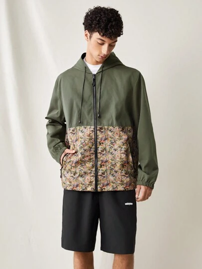 Manfinity VCAY 2pcs Men's Casual Loose Patchwork Hoodie & Shorts Set, Daily Wear, For Fall Winter