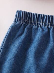 SHEIN Playful Pals 女婴花卉印花长袖上衣和心形人造毛皮牛仔裤套装，秋冬 - 粉色 - 查看 5