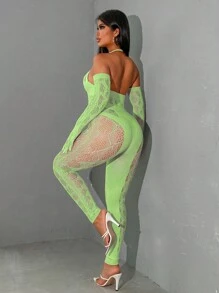 VaVaBold Women Spring And Summer Fashion Sexy See-Through Hollowed-Out Halter Neck Tight Jumpsuit
