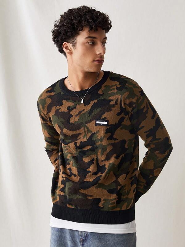 Manfinity VCAY Suéter de punto con estampado de camuflaje de moda para hombre