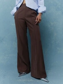 MISSGUIDED Tailored Pleat Stitch Flared Hem Suit Pant Office Wear - Coffee Brown - View 1