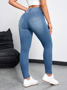 SHEIN Essnce Women Tight Daily Wear Simple Denim Trousers