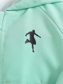2pcs/Set Baby Boys Solid Color Sports Hooded Jacket With Large Pockets And Shorts Outfits - Green - View 3