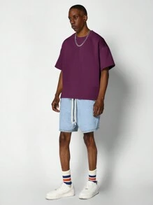 SUMWON Boxy Fit Short Sleeve Heavyweight Essential Tee - Burgundy - View 4
