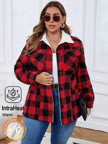 EMERY ROSE Jacke mit Karo-Muster, Knöpfe vorne, lange Ärmel, Thermofutter, kuschelig Große Größen für Damen, Herbst & Winter