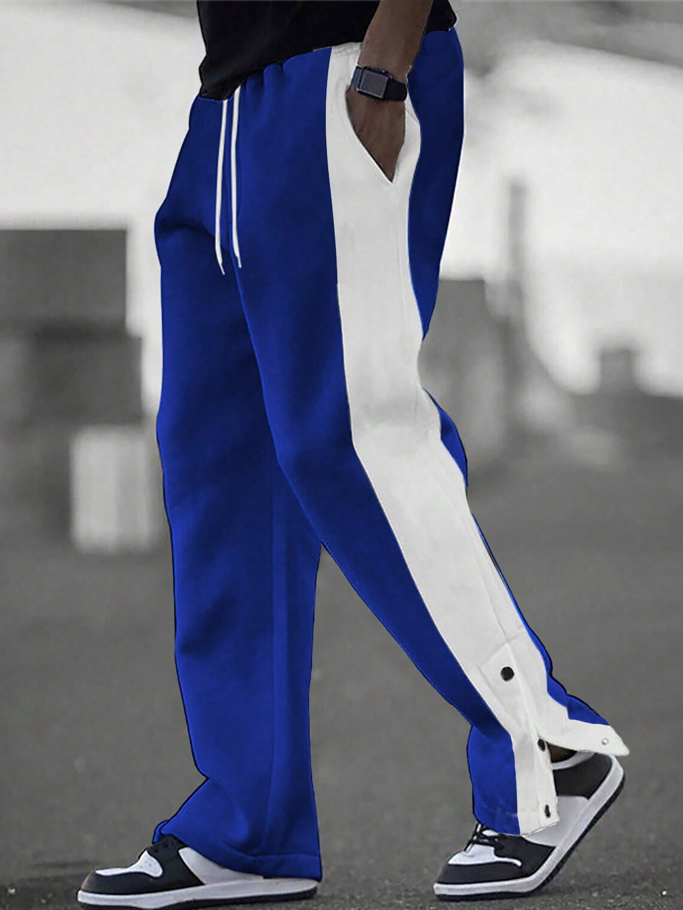 Manfinity Dauomo Men Plus Size Contrast Color Pocket Drawstring Slit Casual Sweatpants