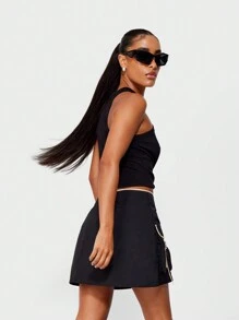 SUMWON WOMEN Nylon Mini Skirt With Contrast Trims - Black - View 2