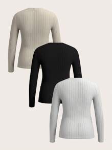 SHEIN 3pcs Maternity Ribbed Knit T-Shirts, Autumn/Winter - Multicolor - View 2